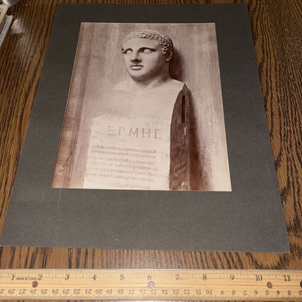 Vintage Herm Surmounted w Youthful Head Mounted Roman Sculpture Photo Face Bust